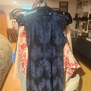 Navy Blue Lace-Overlay Dress